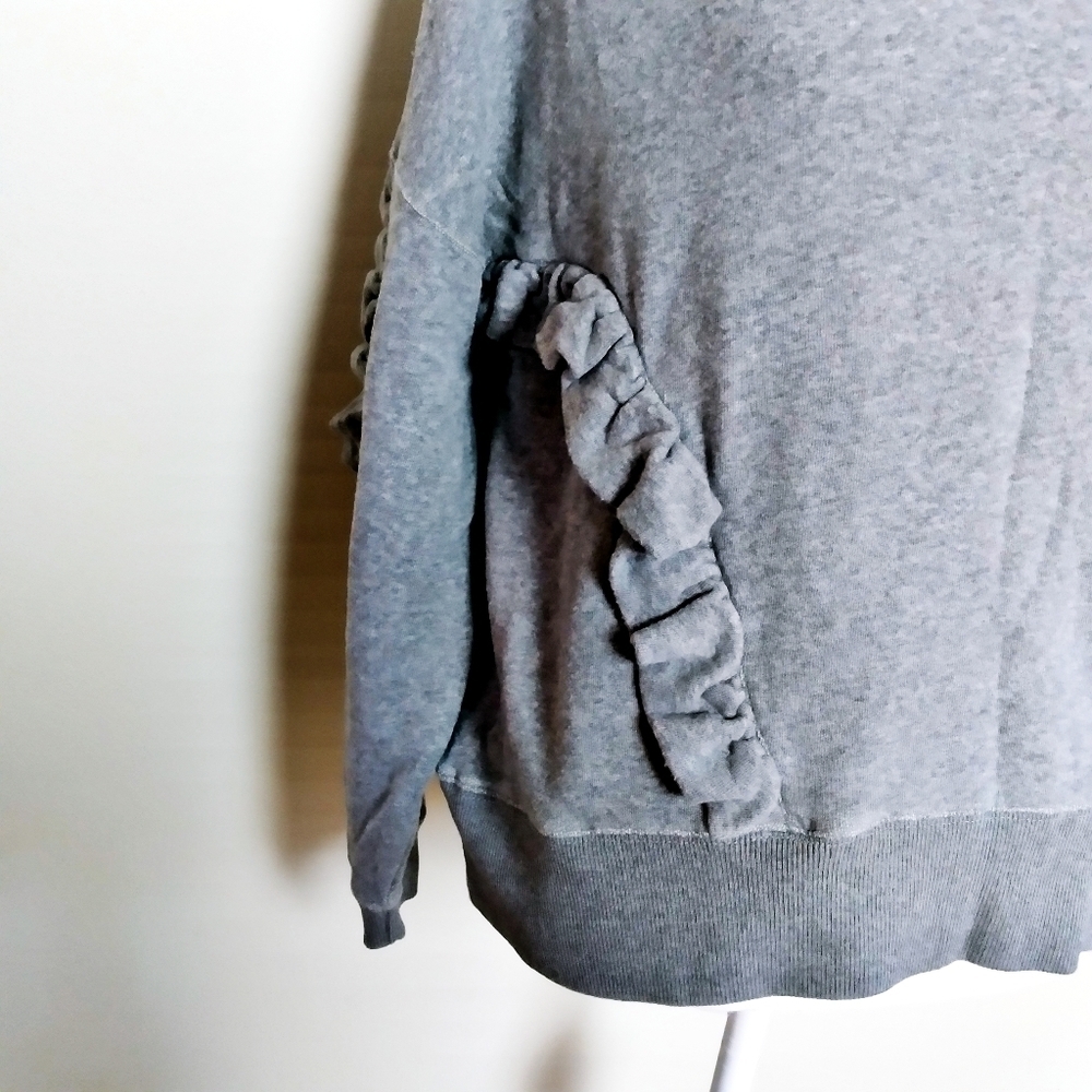 Madewell Miles Heather Gray Ruffle Sweatshirt - Picture 4 of 7